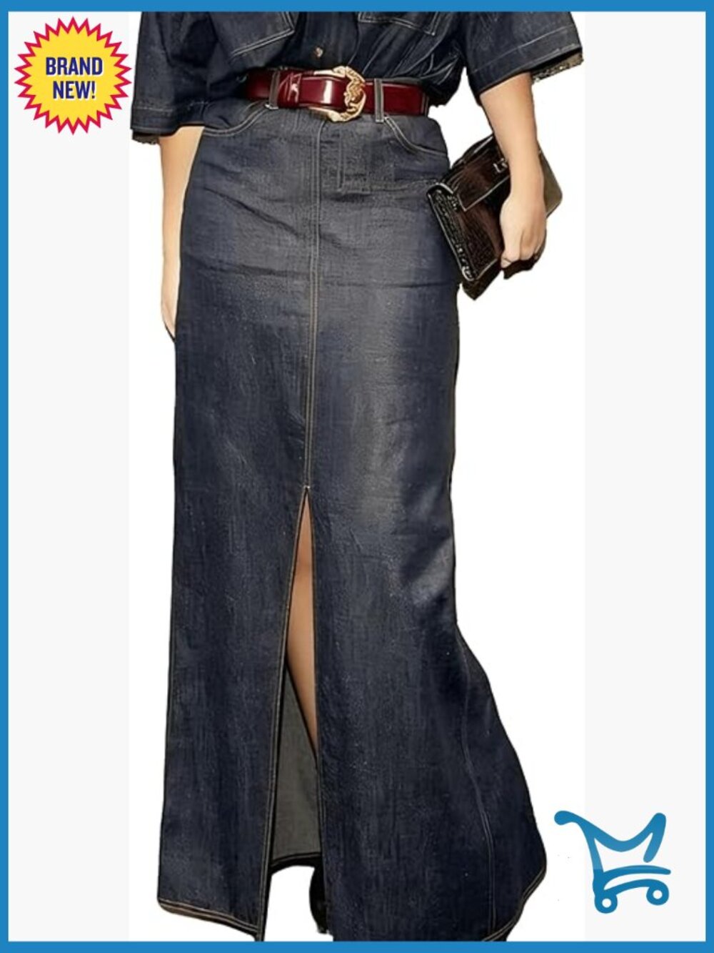 High Waisted Denim Maxi Skirt with Pockets H-Line Long Skirt